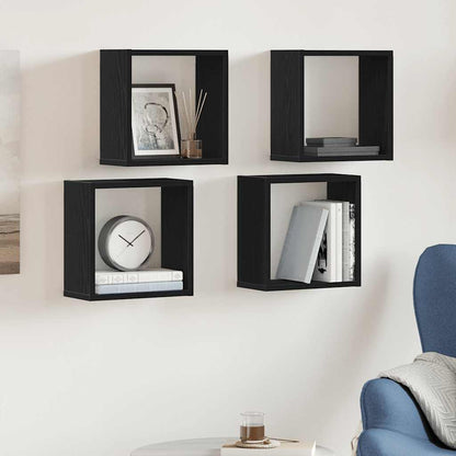 Mensole Parete Cubo 4 pz Rovere Nero 30x15x30 cm Truciolato