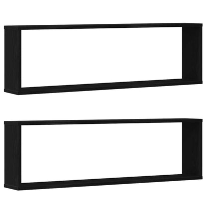 Mensole Parete Cubo 2 pz Rovere Nero 100x15x30 cm Multistrato