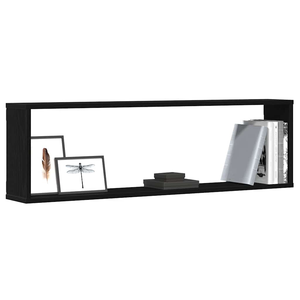 Mensole Parete Cubo 2 pz Rovere Nero 100x15x30 cm Multistrato