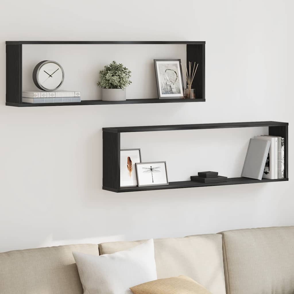 Mensole Parete Cubo 2 pz Rovere Nero 100x15x30 cm Multistrato