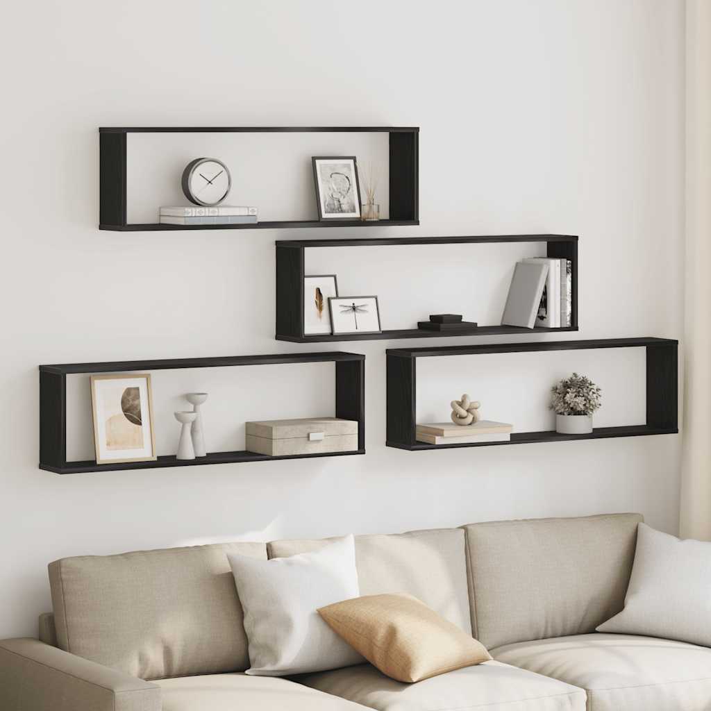 Mensole Parete Cubo 4 pz Rovere Nero 100x15x30 cm Multistrato