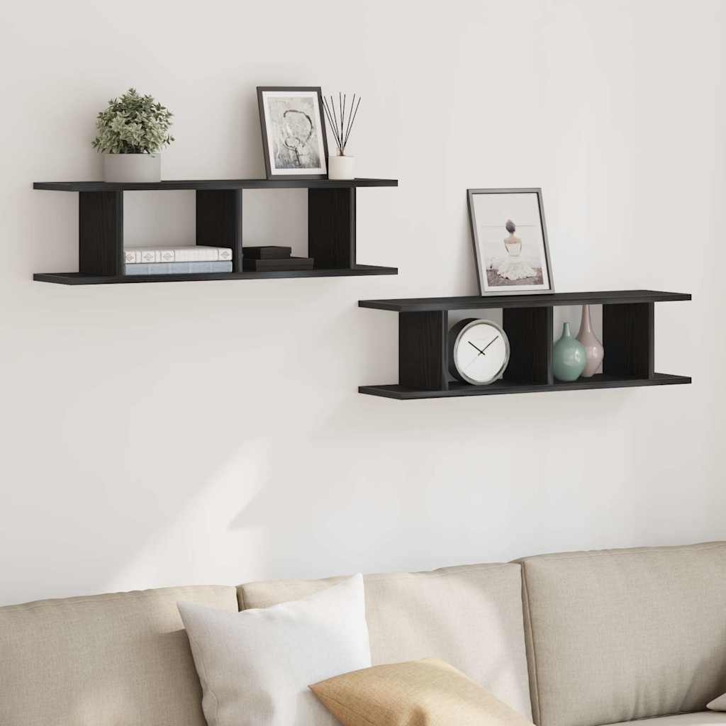 Mensole da Parete 2 pz Rovere Nero 75x18x20 cm in Truciolato