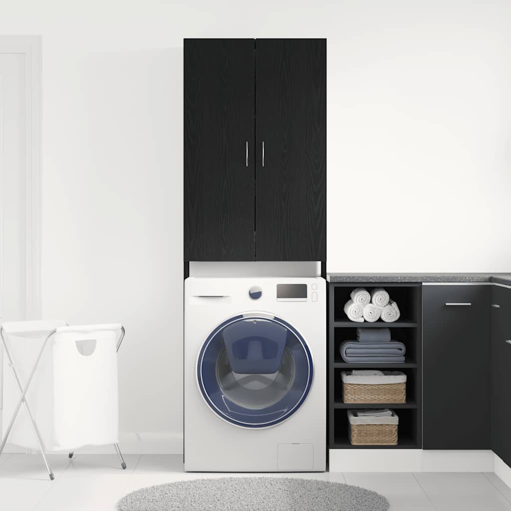 Mobile per Lavatrice Rovere Nero 64x25,5x190 cm