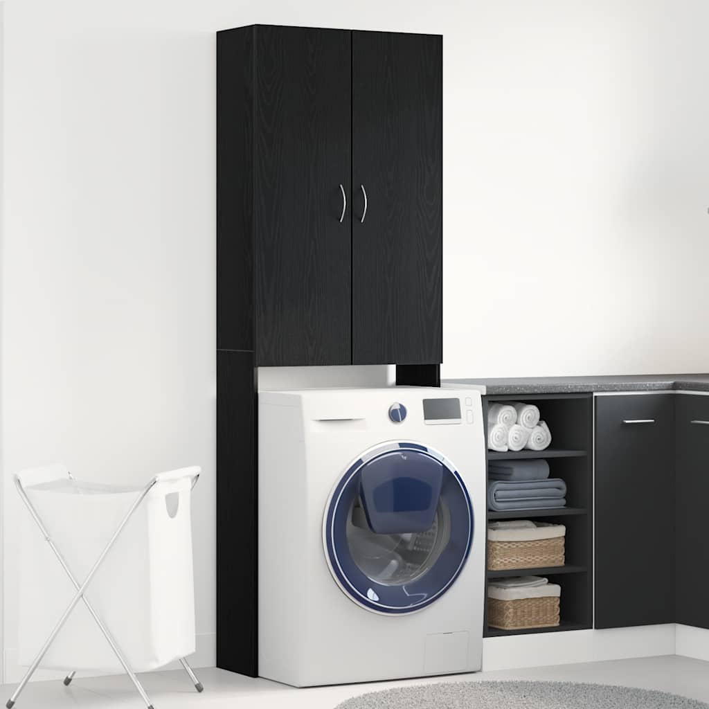 Mobile per Lavatrice Rovere Nero 64x25,5x190 cm