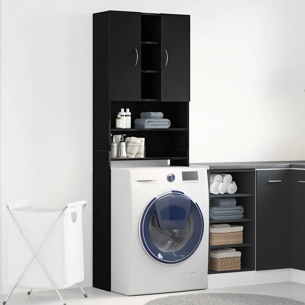 Mobile per Lavatrice Rovere Nero 64x25,5x190 cm