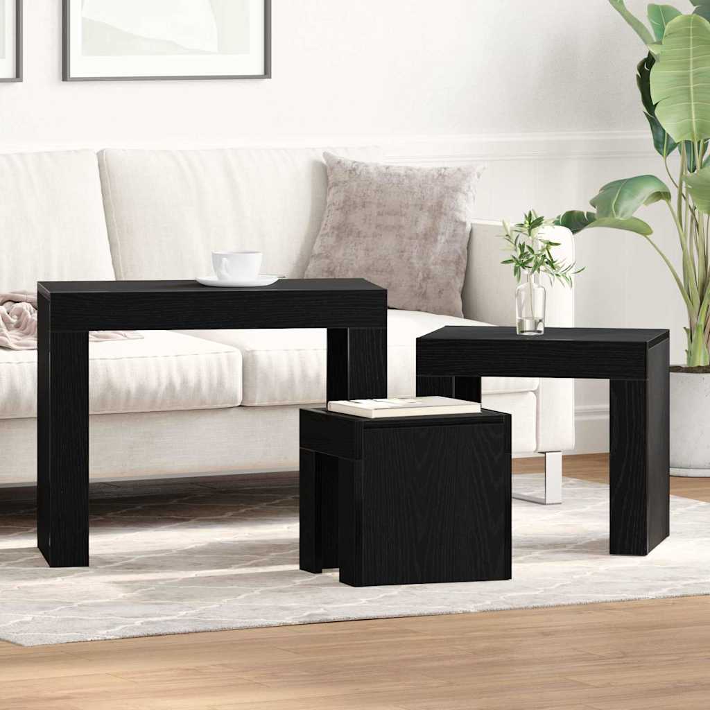 Tavoli da annidamento 3 pcs Rovere Nero Legno multistrato