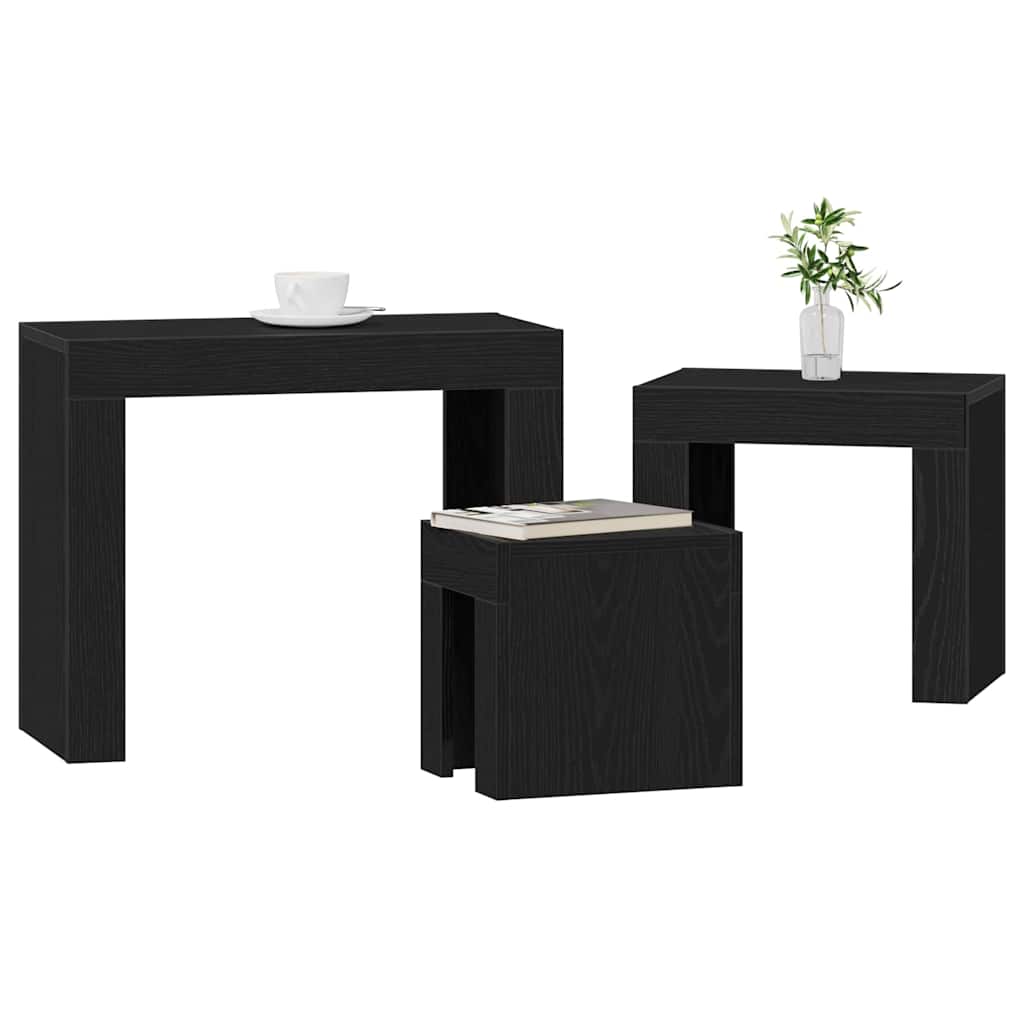Tavoli da annidamento 3 pcs Rovere Nero Legno multistrato