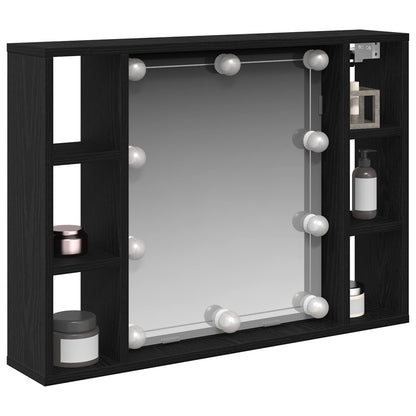 Mobiletto per specchio con specchio Rovere Nero 76 x 15 x 55 cm