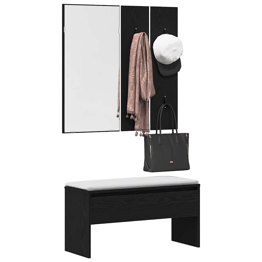 Set mobili da ingresso 4 pcs Rovere Nero Legno multistrato