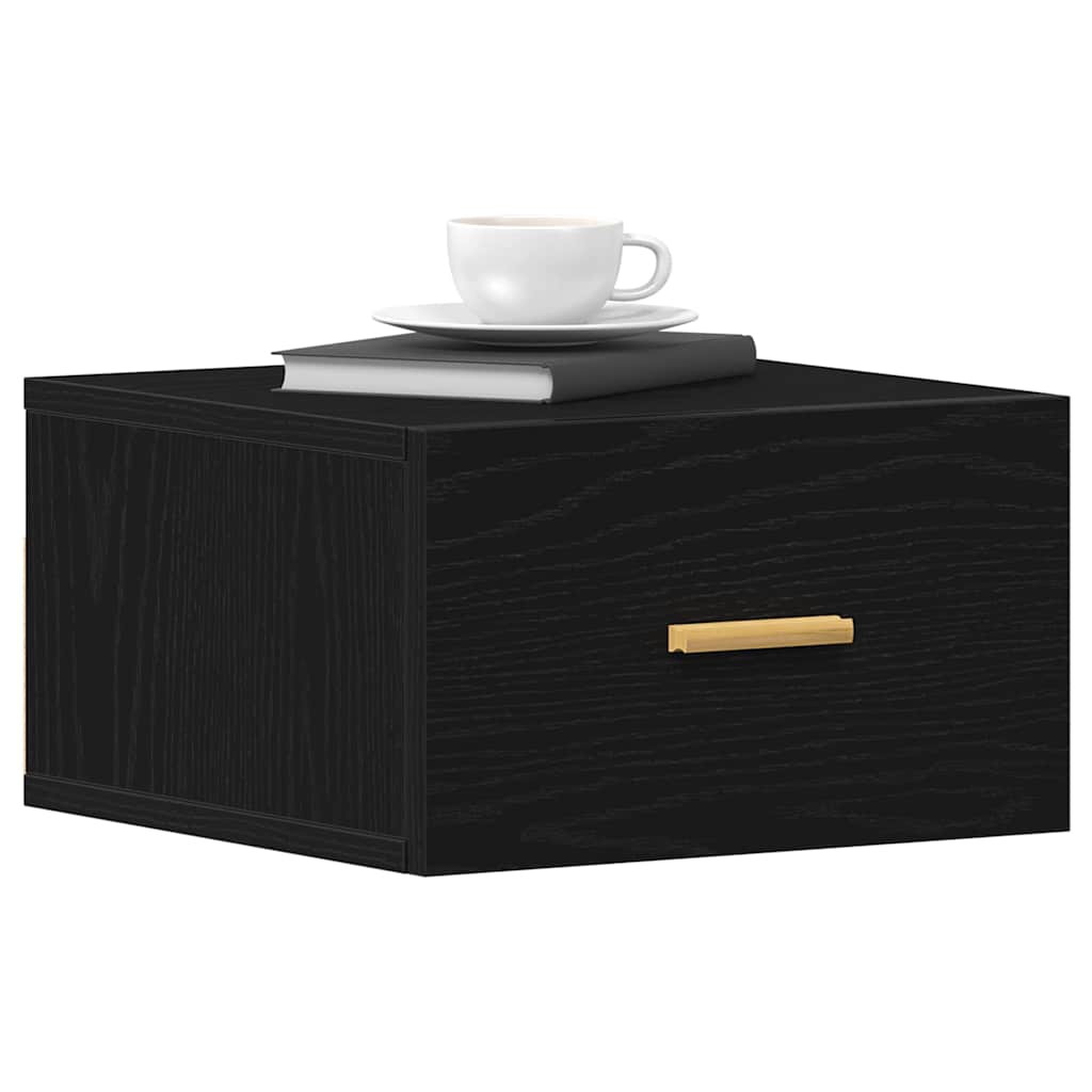 Mobiletto da comodino a parete Rovere Nero 35 x 35 x 20 cm