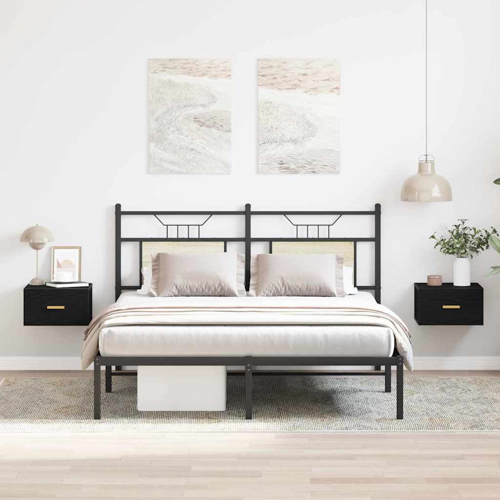 Mobiletto da comodino a parete con cassetto 2 pcs Rovere Nero