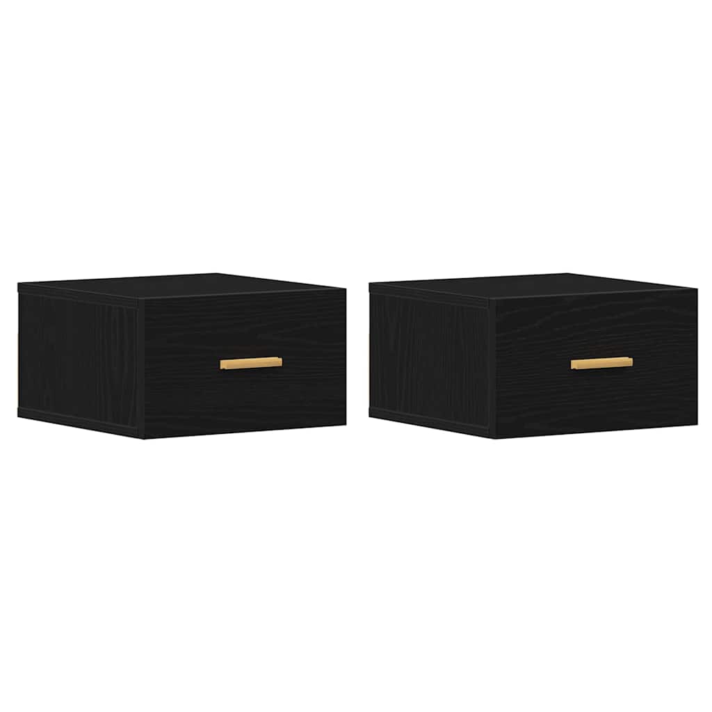 Mobiletto da comodino a parete con cassetto 2 pcs Rovere Nero