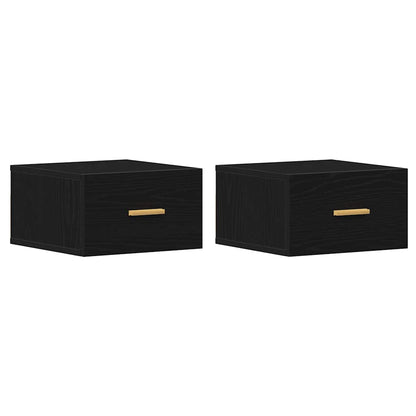 Mobiletto da comodino a parete con cassetto 2 pcs Rovere Nero