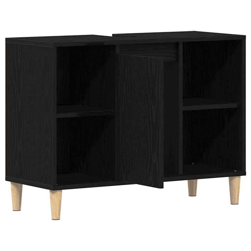 Mobiletto per Lavabo Rovere Nero 80x33x60 cm in Legno Massello