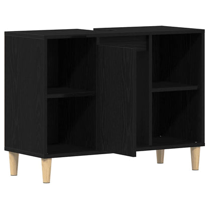 Mobiletto per Lavabo Rovere Nero 80x33x60 cm in Legno Massello