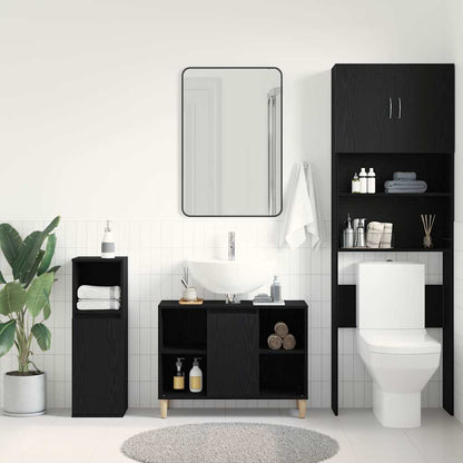 Mobiletto per Lavabo Rovere Nero 80x33x60 cm in Legno Massello