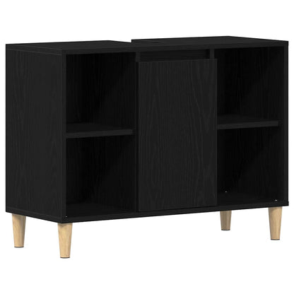 Mobiletto per Lavabo Rovere Nero 80x33x60 cm in Legno Massello