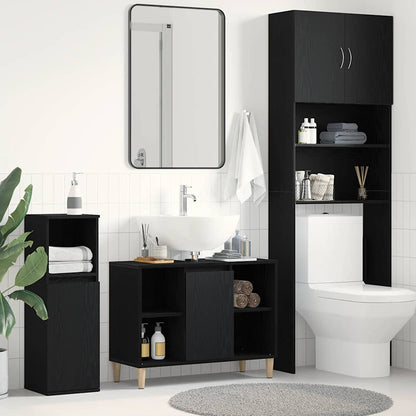 Mobiletto per Lavabo Rovere Nero 80x33x60 cm in Legno Massello