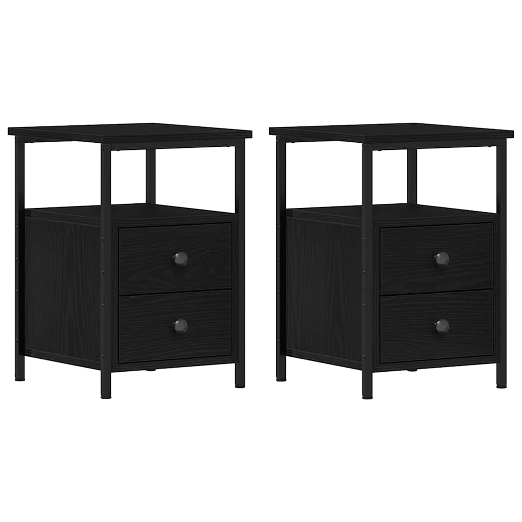 Comodini 2 pz Rovere Nero 34x35,5x50 cm Legno di Argilla