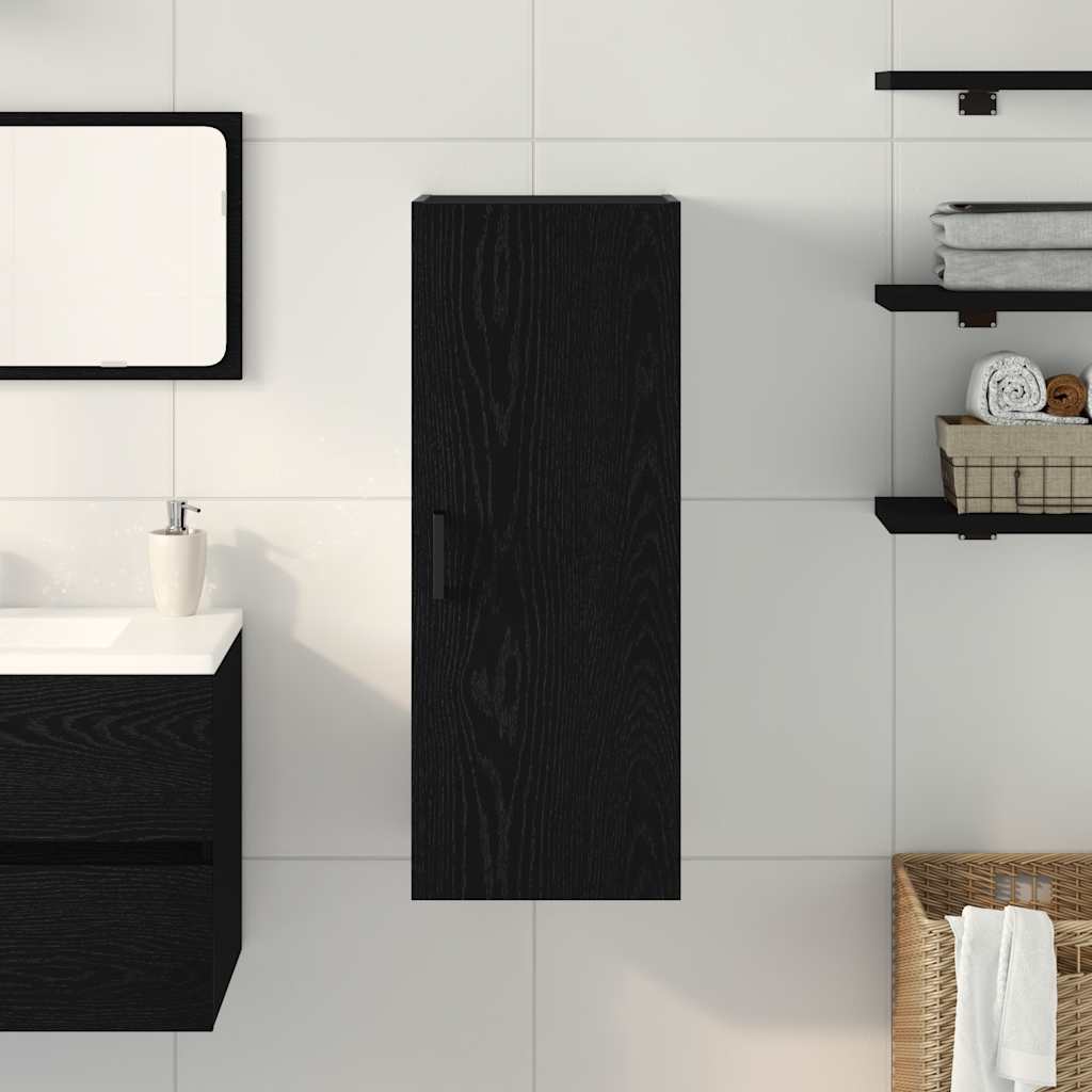Mobiletto da Parete Rovere Nero 34,5x34x90 cm in Legno Massello