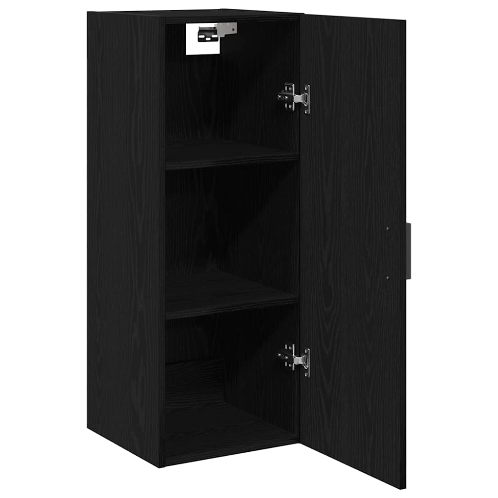 Mobiletto da Parete Rovere Nero 34,5x34x90 cm in Legno Massello