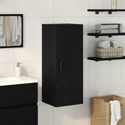 Mobiletto da Parete Rovere Nero 34,5x34x90 cm in Legno Massello