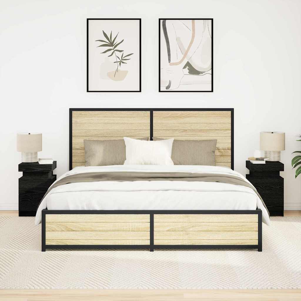 Armadio da Notte con cassetto 2 pcs Rovere Nero 35 x 39 x 55 cm