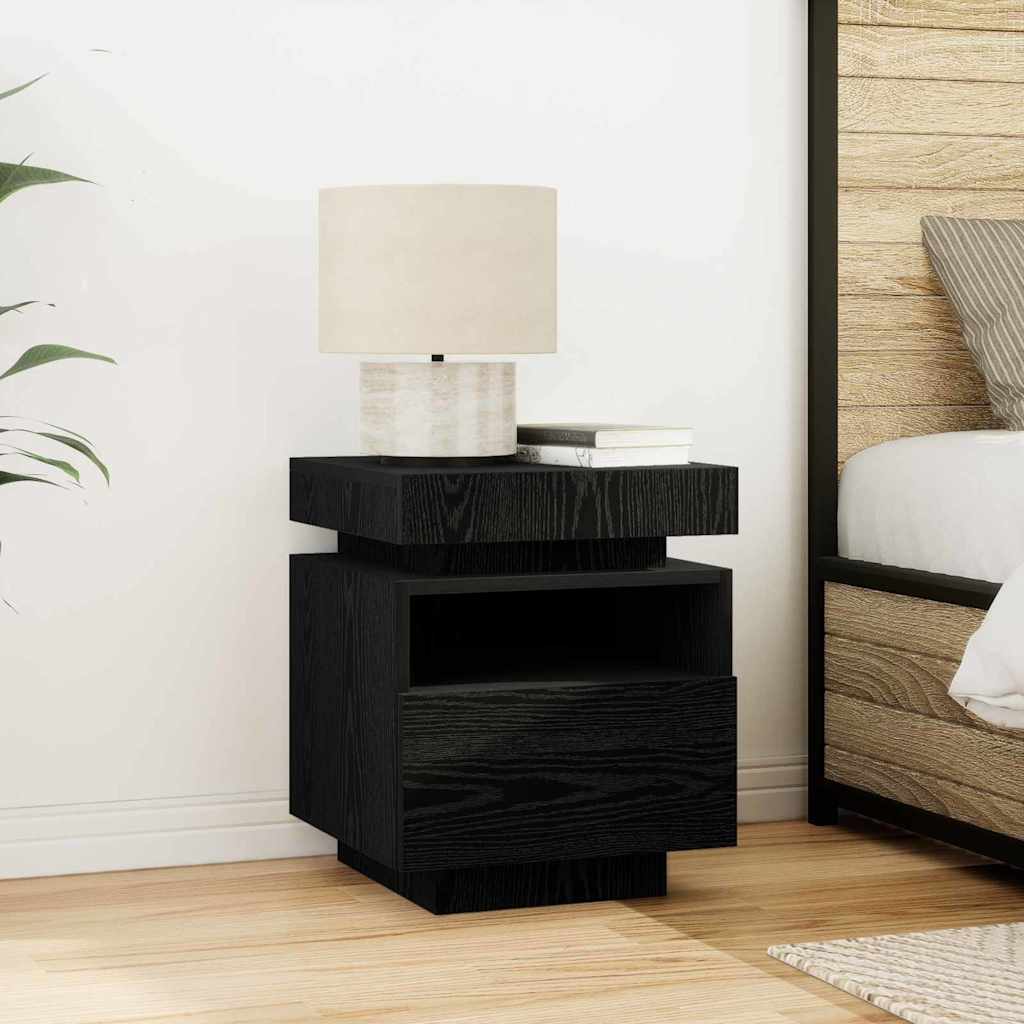 Armadio da Notte con cassetto Rovere Nero 40 x 39 x 48,5 cm