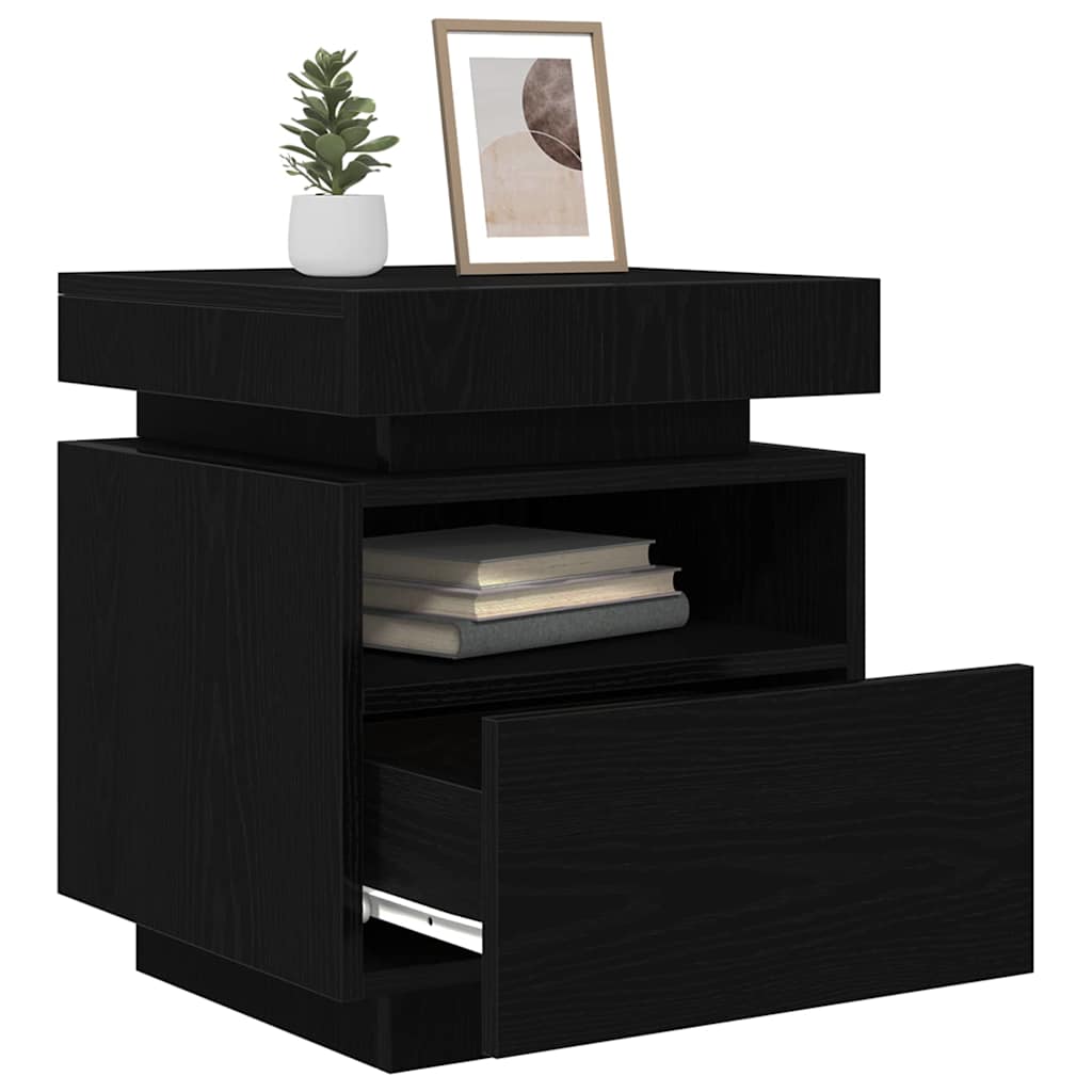 Armadio da Notte con cassetto Rovere Nero 40 x 39 x 48,5 cm