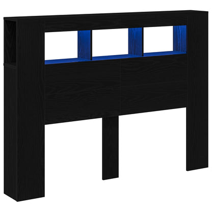 Testiera LED con lo scaffale Rovere nero 140 x 18.5 x 103.5 cm