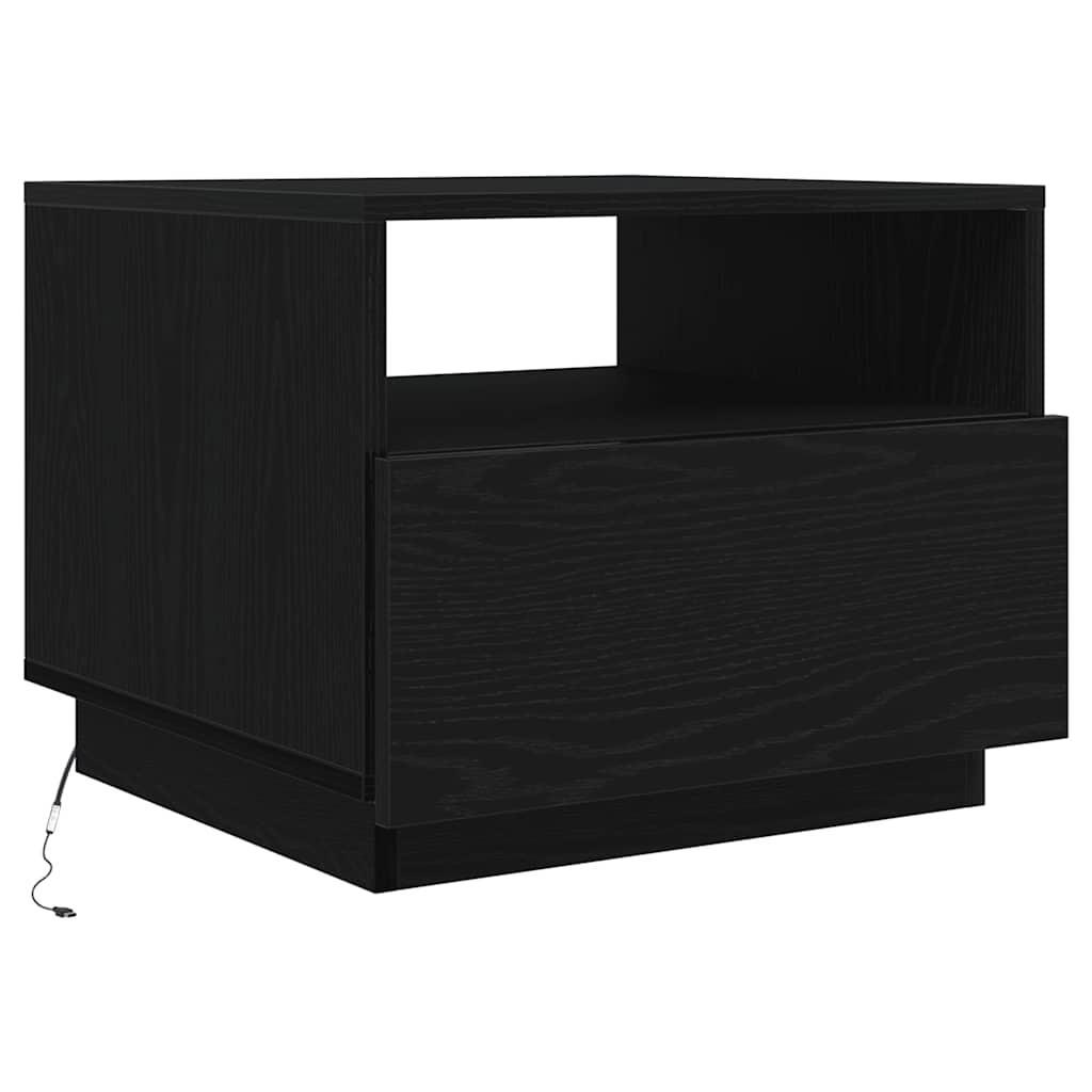 Tavolino da Soggiorno con Luci LED Rovere Nero 50x49x40 cm