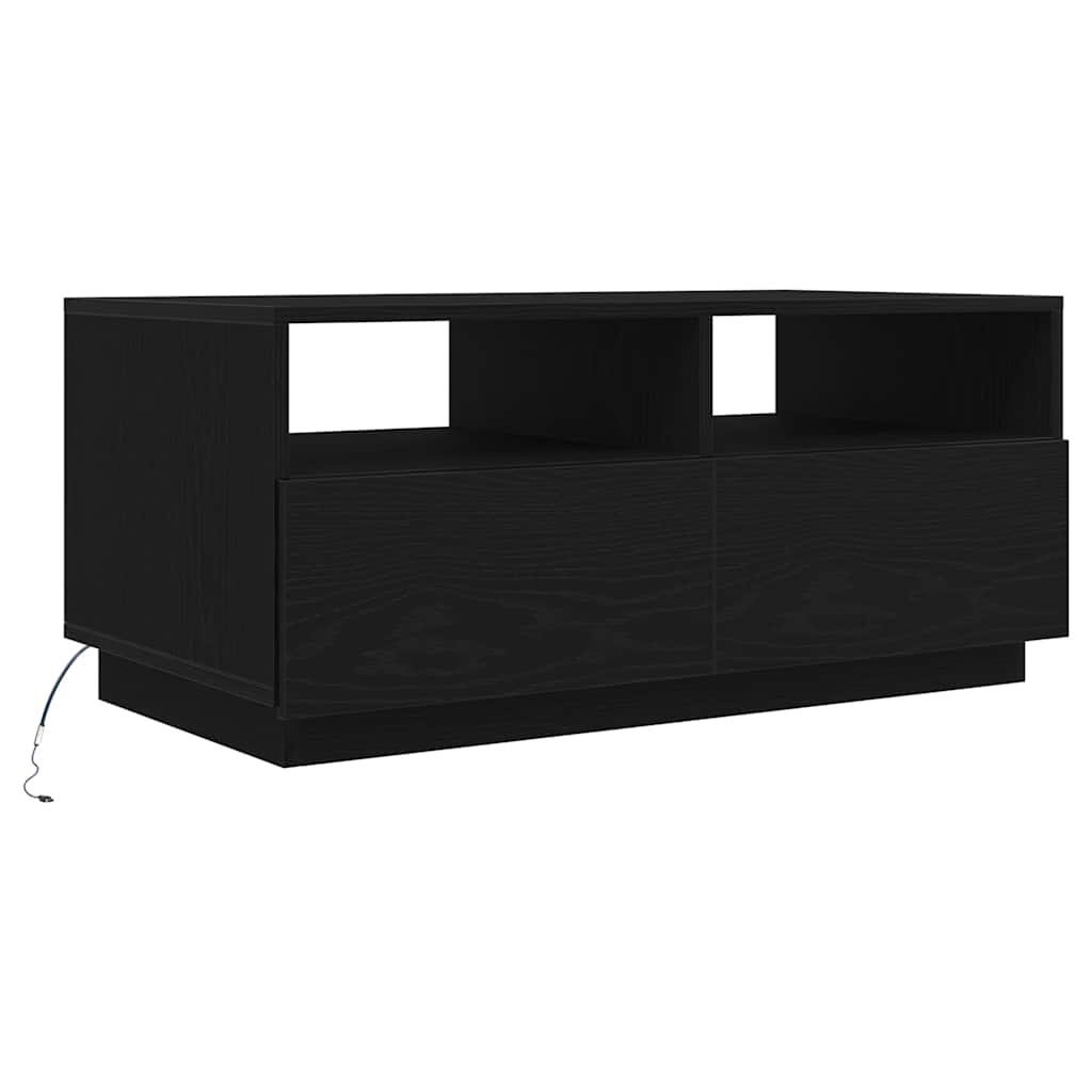 Tavolino da Soggiorno con Luci LED Rovere Nero 90x49x40 cm