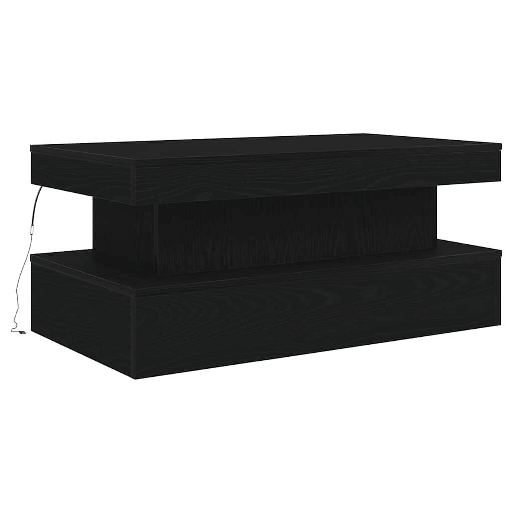 Tavolino da Soggiorno con Luci LED Rovere Nero 90x50x40 cm