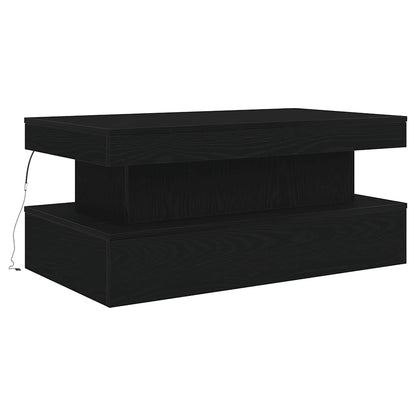 Tavolino da Soggiorno con Luci LED Rovere Nero 90x50x40 cm