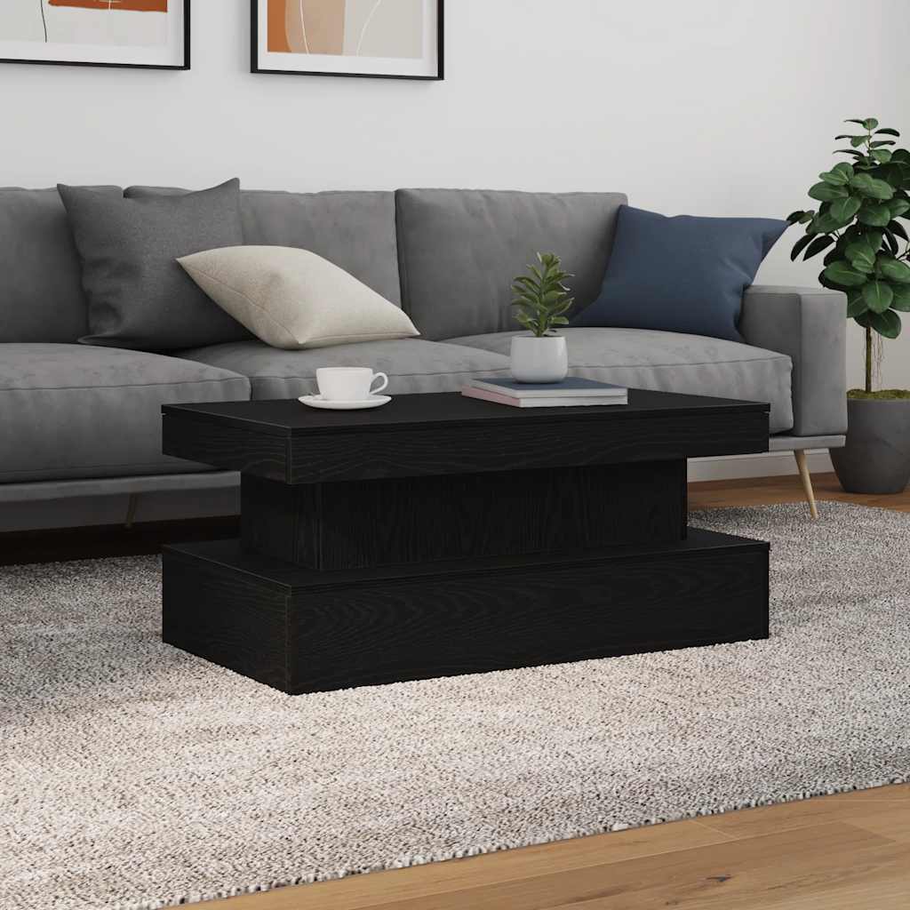 Tavolino da Soggiorno con Luci LED Rovere Nero 90x50x40 cm