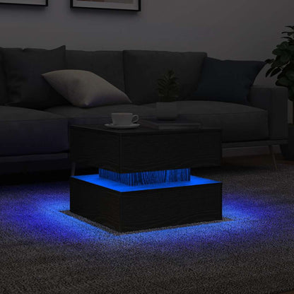 Tavolino da Salotto con Luci LED Rovere Nero 50x50x40 cm
