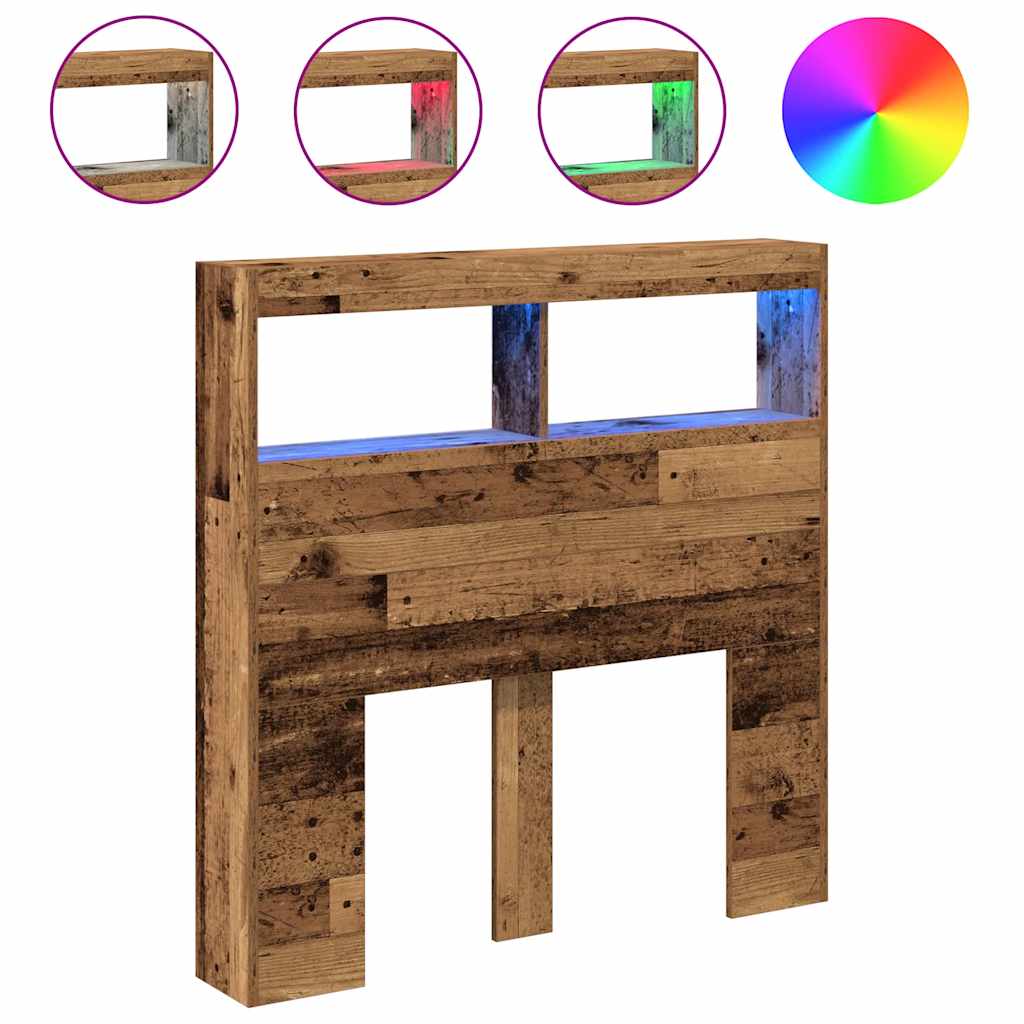 Testiera con Contenitore a LED Legno Antico 100x17x102 cm