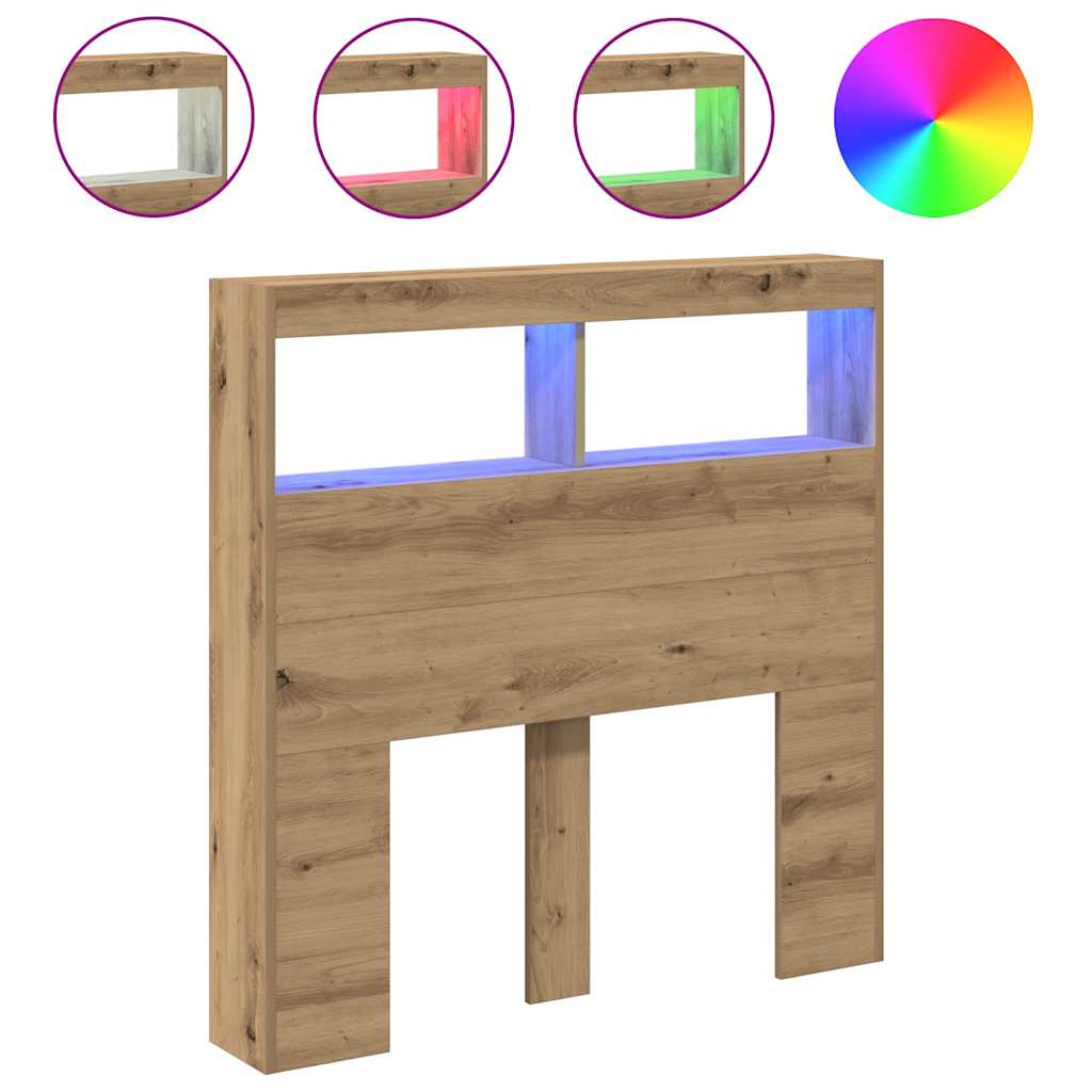 Testiera con Contenitore a LED Rovere Artigianale 100x17x102 cm