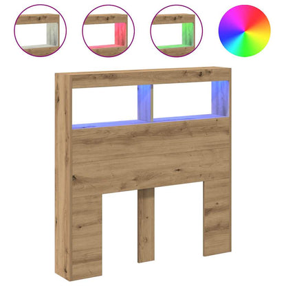 Testiera con Contenitore a LED Rovere Artigianale 100x17x102 cm