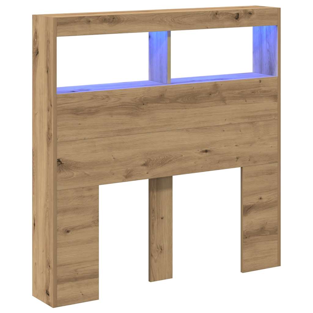 Testiera con Contenitore a LED Rovere Artigianale 100x17x102 cm