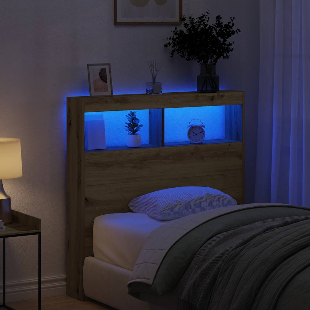 Testiera con Contenitore a LED Rovere Artigianale 100x17x102 cm