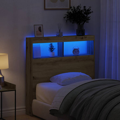 Testiera con Contenitore a LED Rovere Artigianale 100x17x102 cm