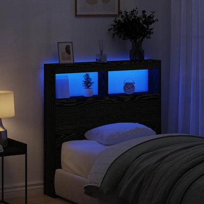 Testiera con Contenitore a LED Rovere Nero 100x17x102 cm
