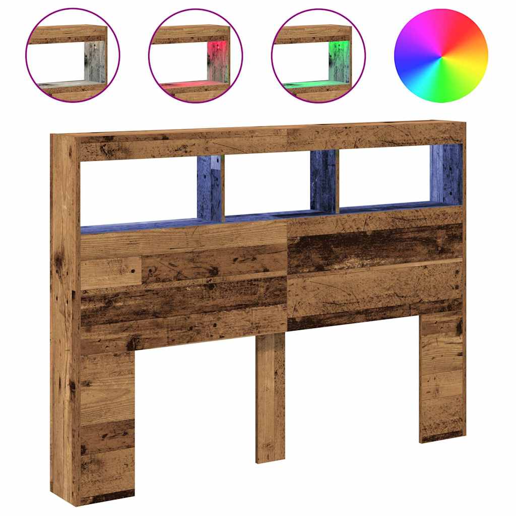 Testiera con Contenitore a LED Legno Antico 140x17x102 cm