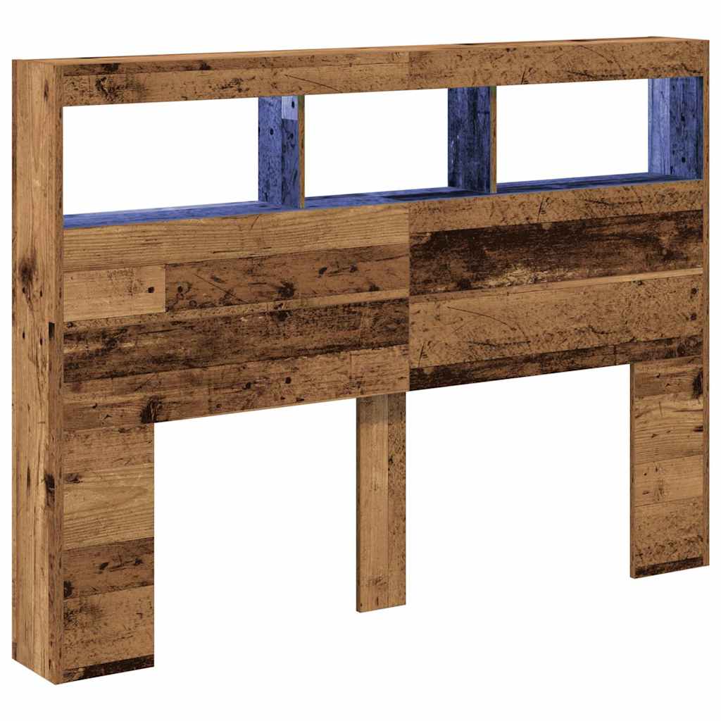 Testiera con Contenitore a LED Legno Antico 140x17x102 cm