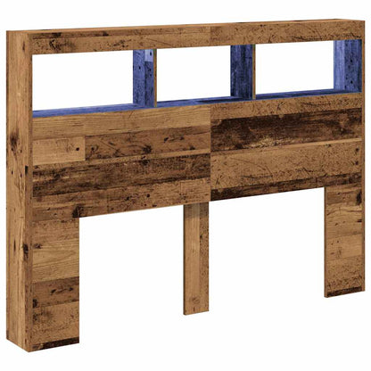 Testiera con Contenitore a LED Legno Antico 140x17x102 cm