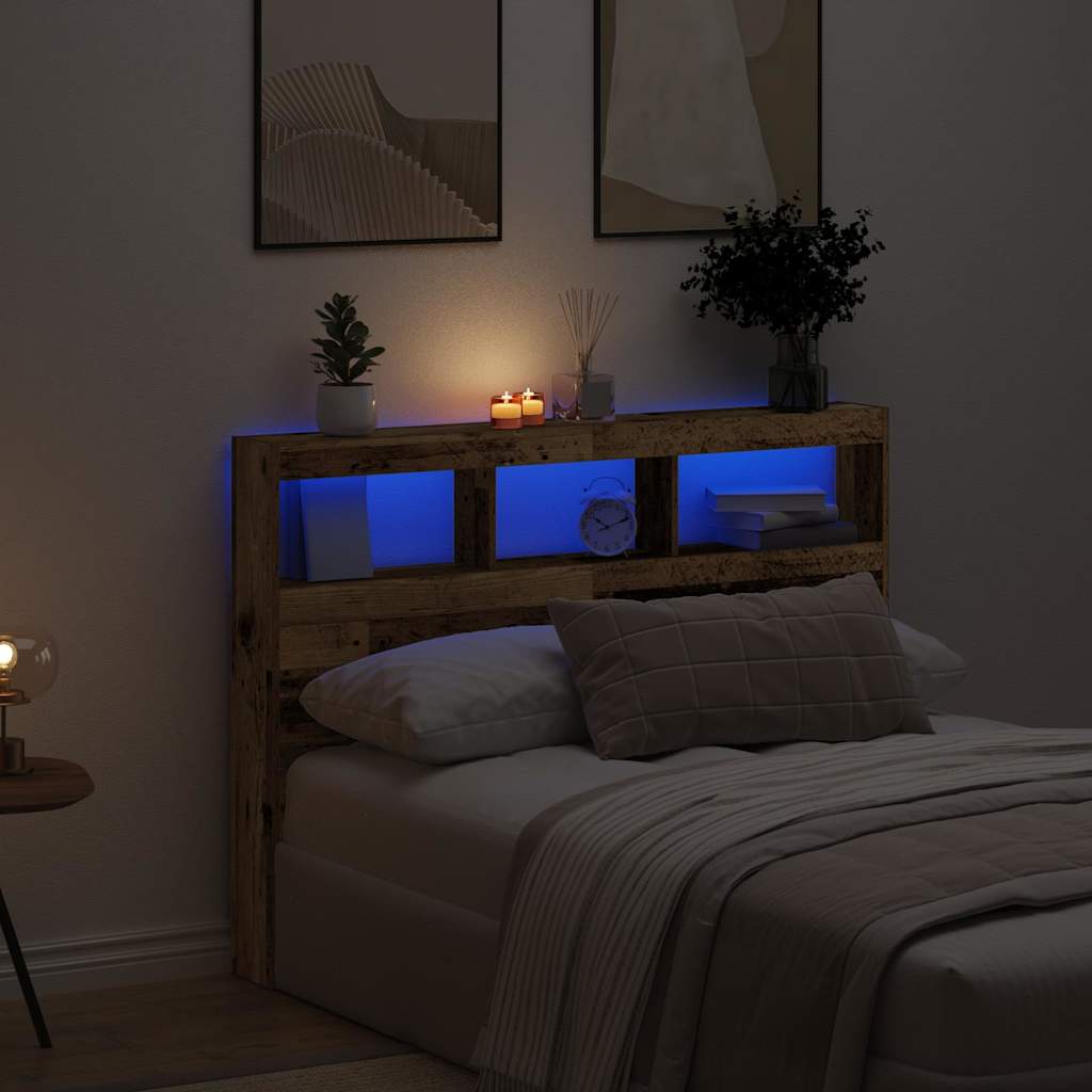 Testiera con Contenitore a LED Legno Antico 140x17x102 cm