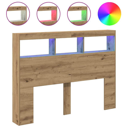 Testiera con Contenitore a LED Rovere Artigianale 140x17x102 cm