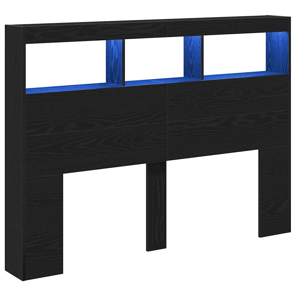 Testiera con Contenitore a LED Rovere Nero 140x17x102 cm