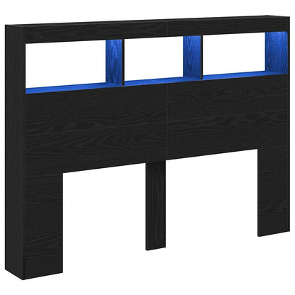 Testiera con Contenitore a LED Rovere Nero 140x17x102 cm